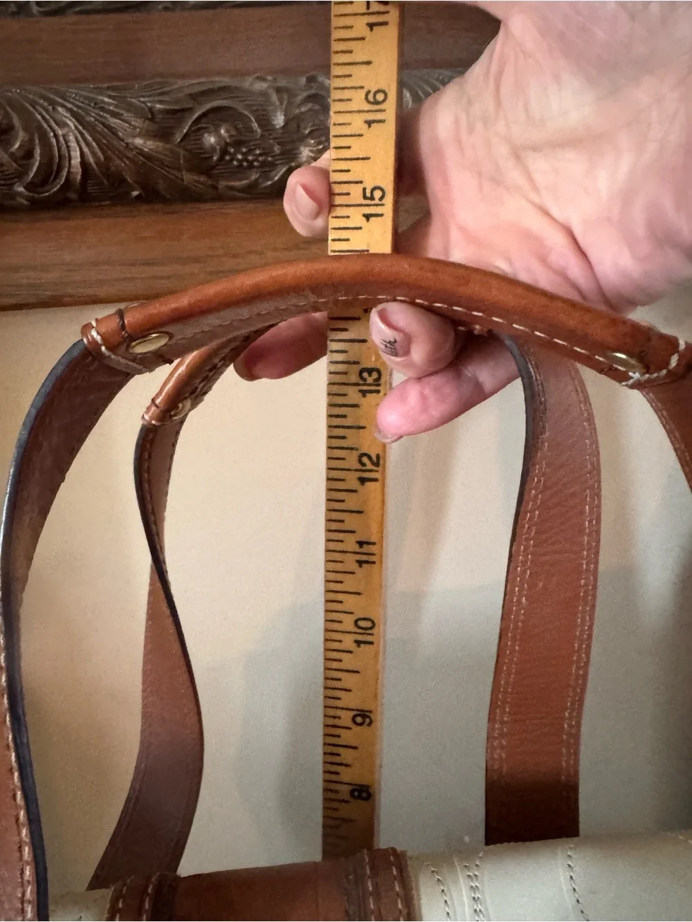 Coach Hampton Signature Embossed Leather Satchel -Cream with Saddle Brown Trim - Picture 13 of 16